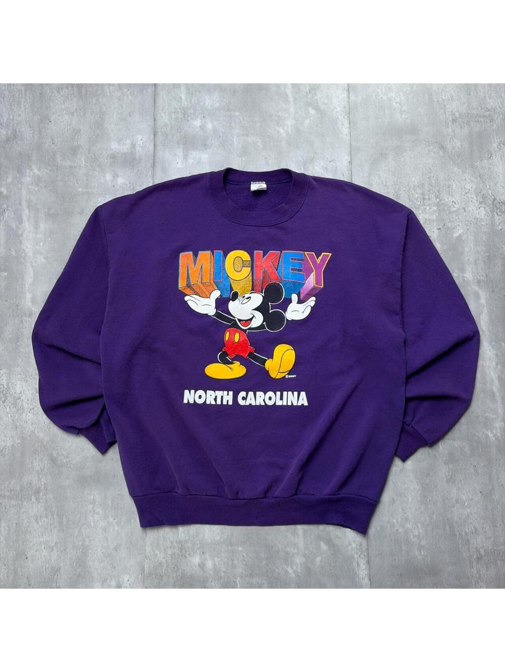 Vintage 90’s Purple Mickey Mouse North Carolina Boxy Crewneck Sweater